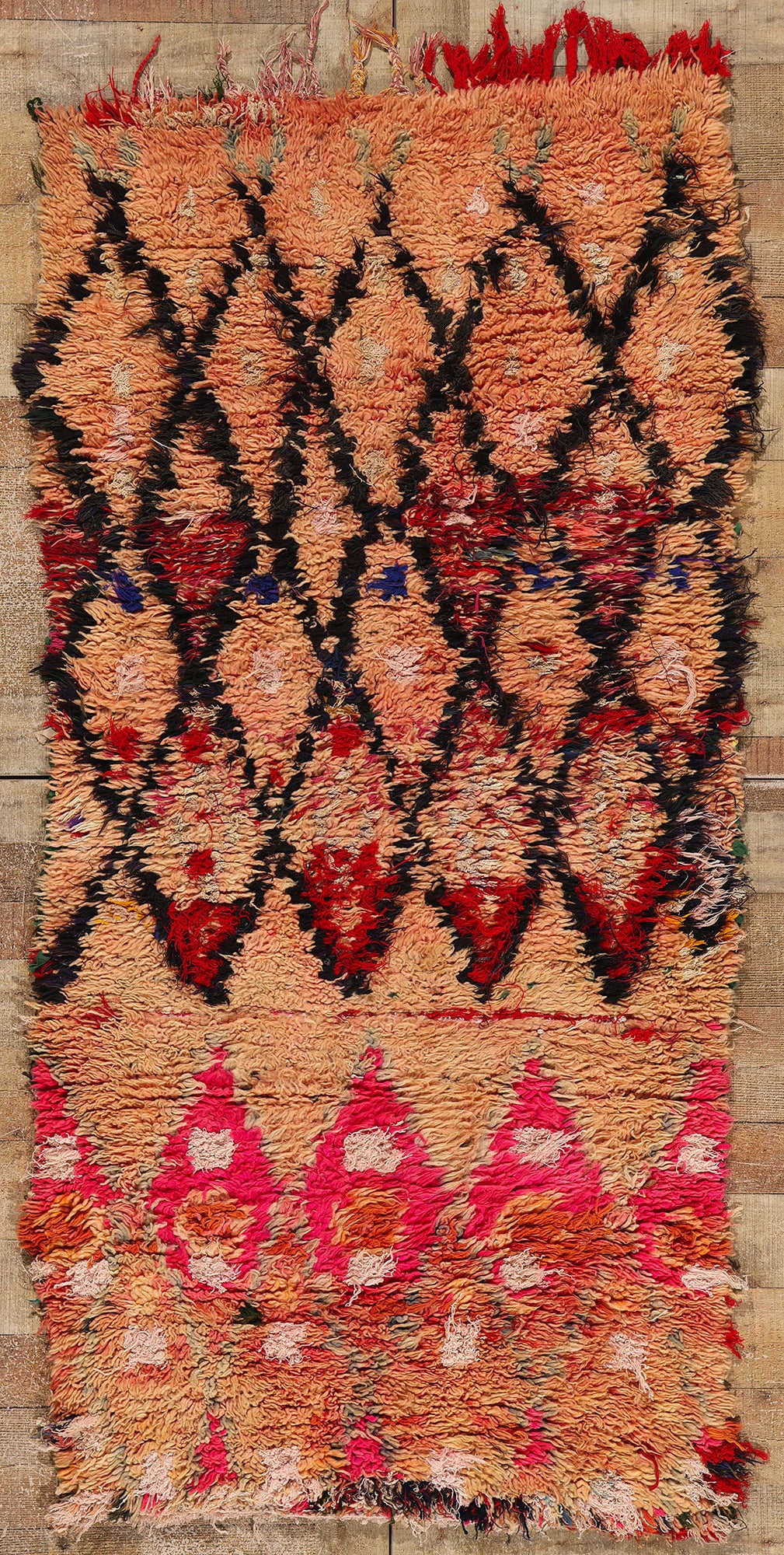 3 x 7 Vintage Orange Moroccan Azilal Rag Rug 21784