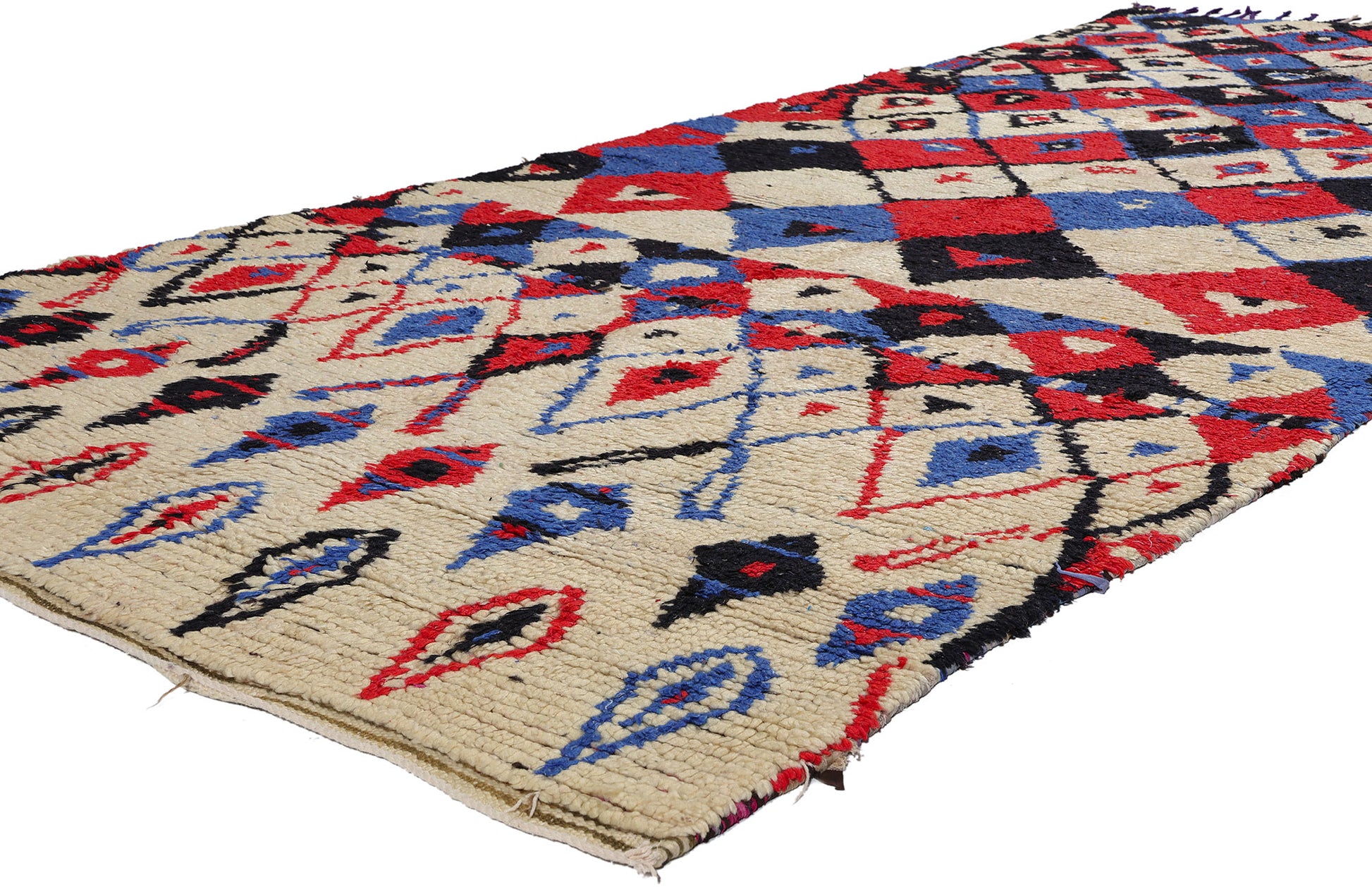 4 x 10 Colorful Vintage Moroccan Azilal Rag Rug 21739