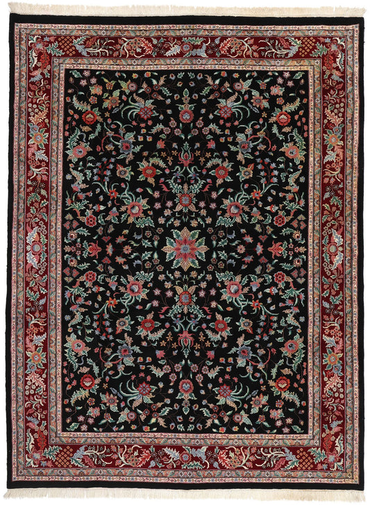 9 x 12 Vintage Black Indian Floral Rug 78706