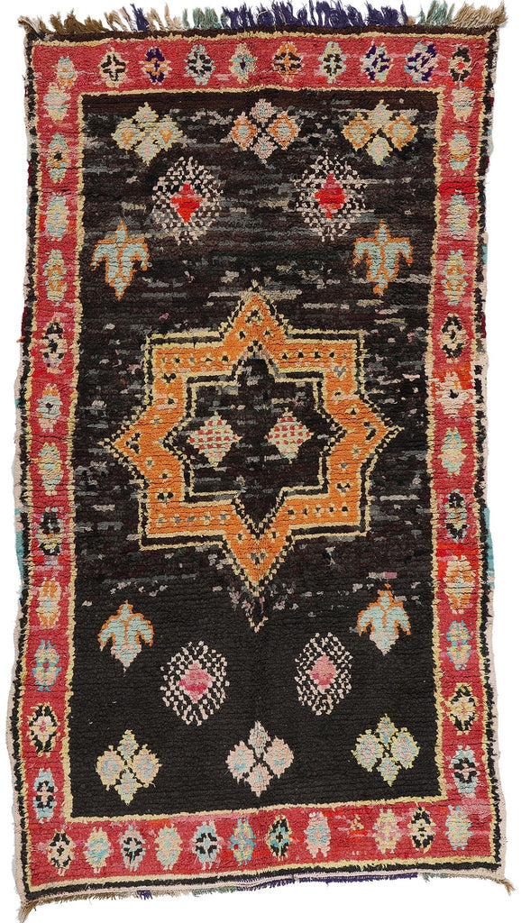 4 x 8 Vintage Black Moroccan Azilal Rag Rug 21834