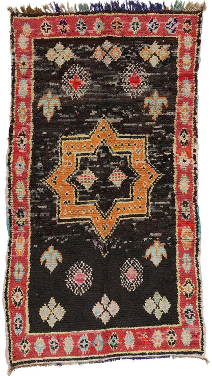4 x 8 Vintage Black Moroccan Azilal Rag Rug 21834