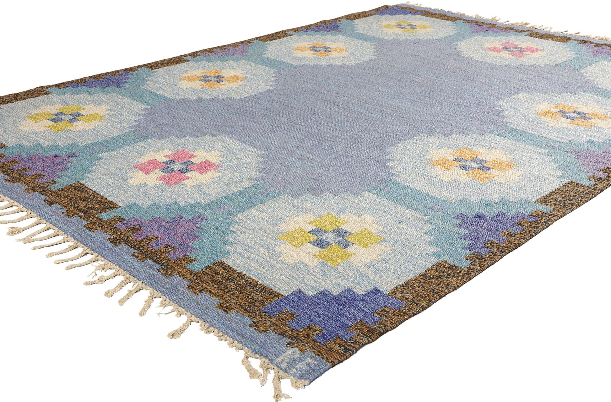 5 x 8 Ragnar Edberg Vintage Blue Swedish Rollakan Rug 78822