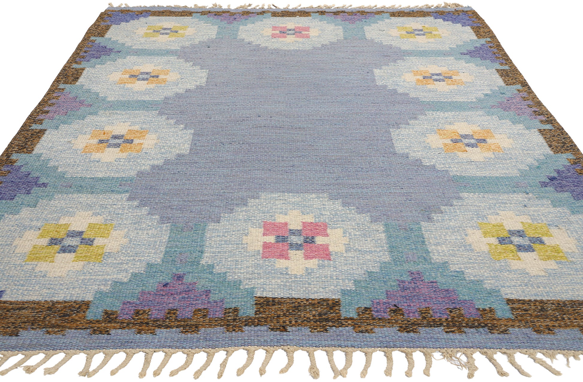 5 x 8 Ragnar Edberg Vintage Blue Swedish Rollakan Rug 78822