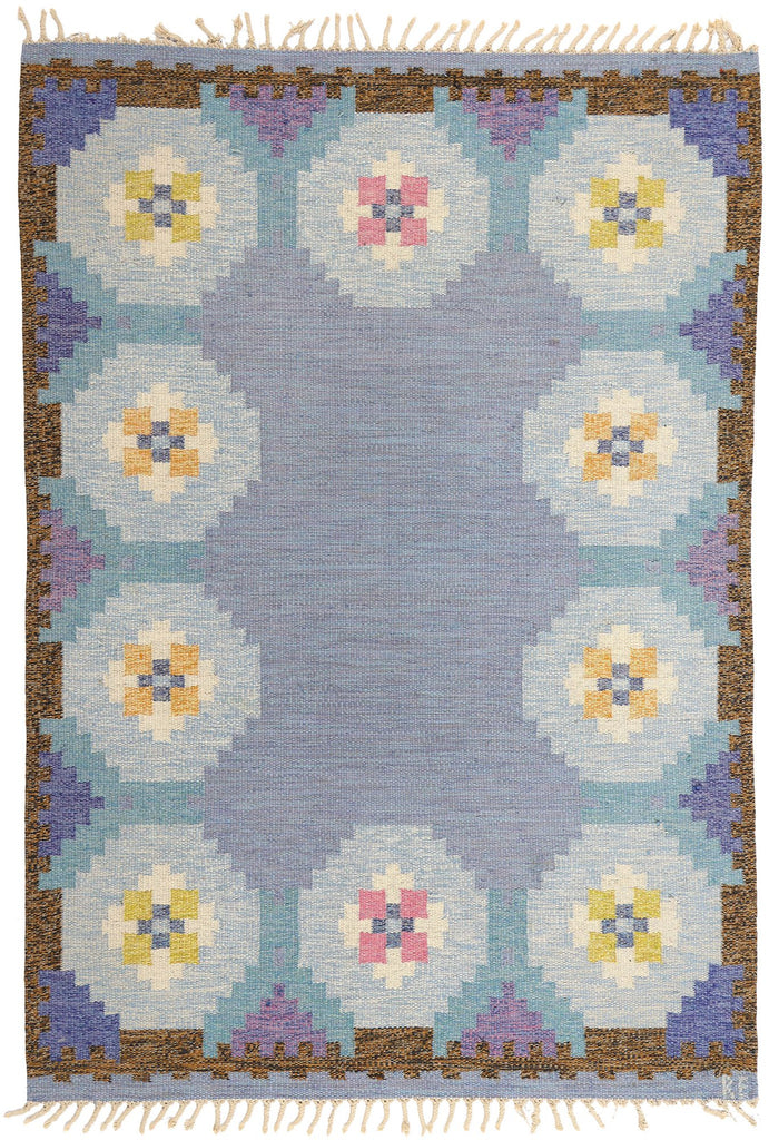 5 x 8 Ragnar Edberg Vintage Blue Swedish Rollakan Rug 78822
