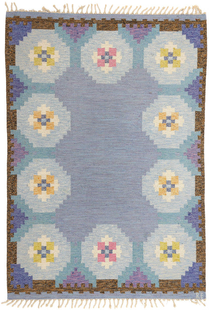 5 x 8 Ragnar Edberg Vintage Blue Swedish Rollakan Rug 78822