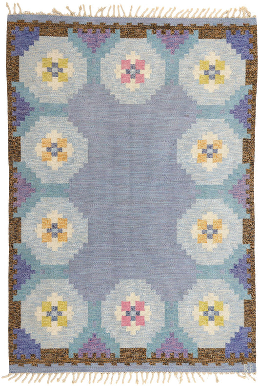 5 x 8 Ragnar Edberg Vintage Blue Swedish Rollakan Rug 78822