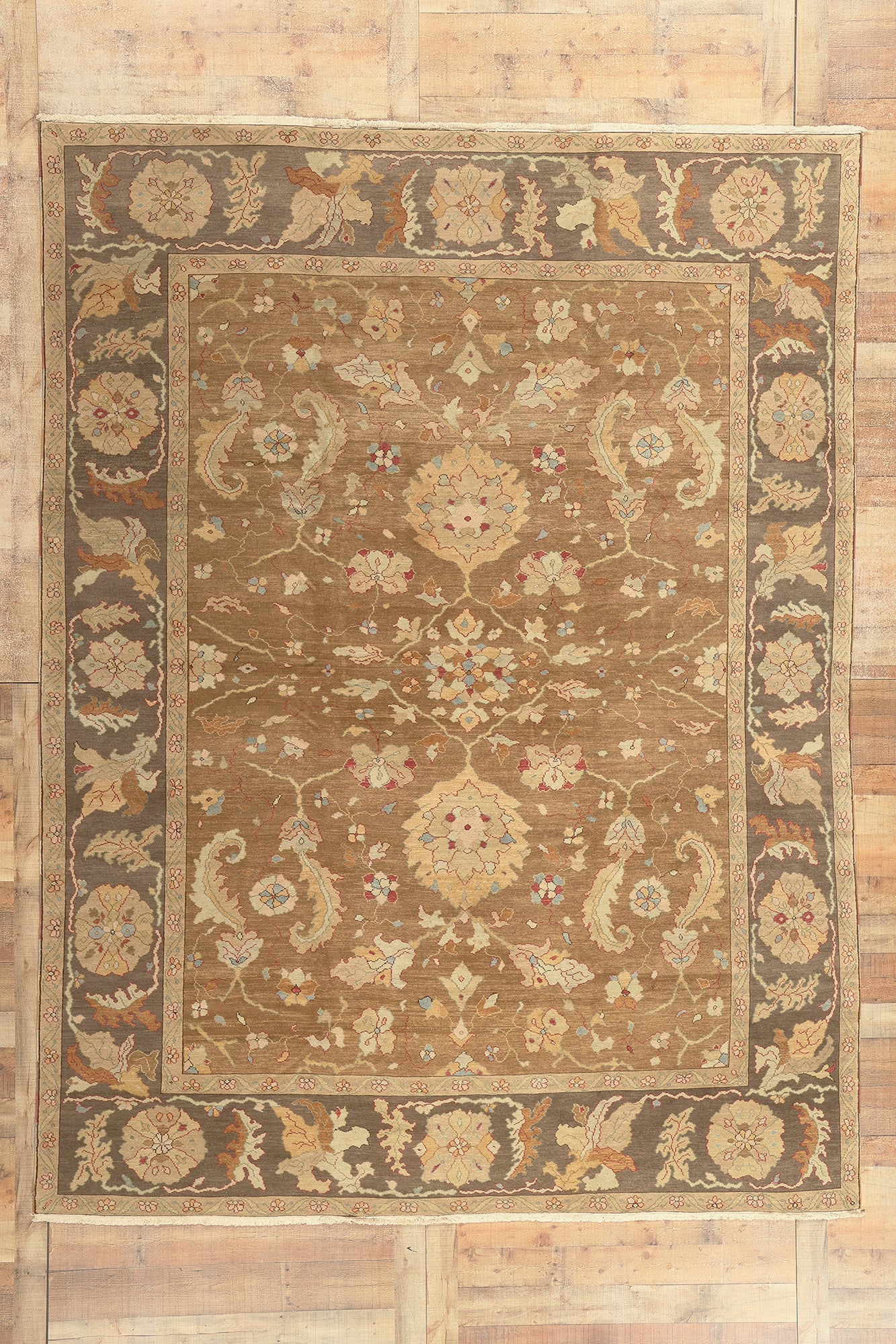 9 x 12 Vintage Brown Turkish Oushak Rug 74372