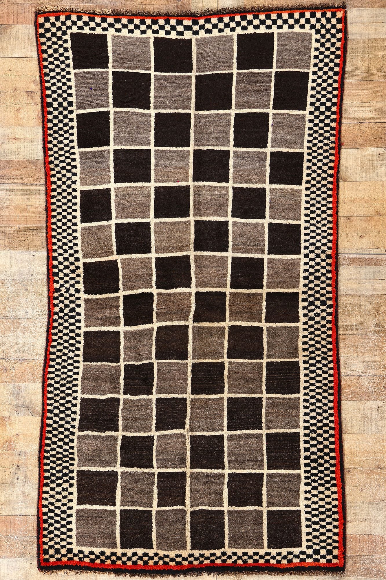 4 x 7 Vintage Checkerboard Persian Gabbeh Rug 61071