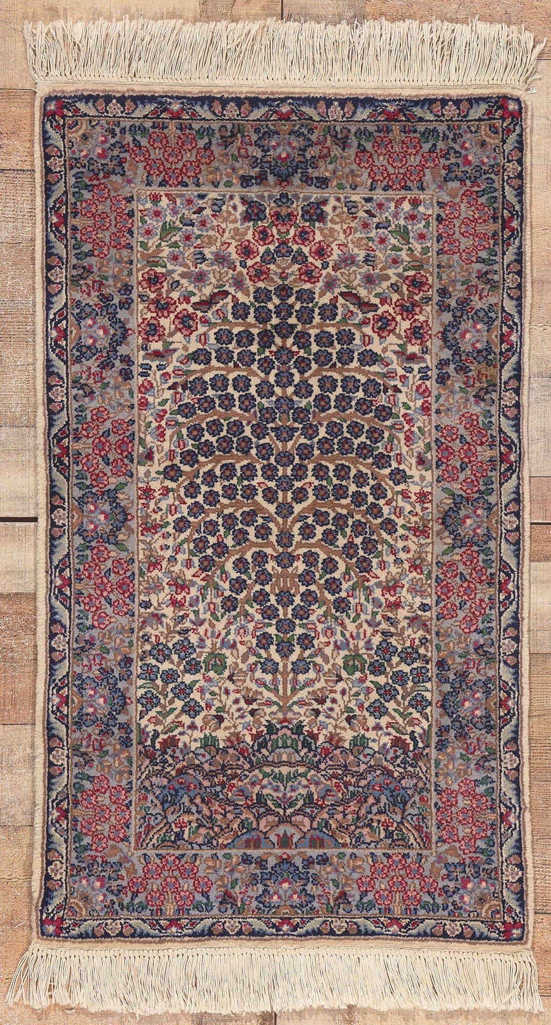 2 x 4 Vintage Chinese Kerman Tree of Life Prayer Rug 78697