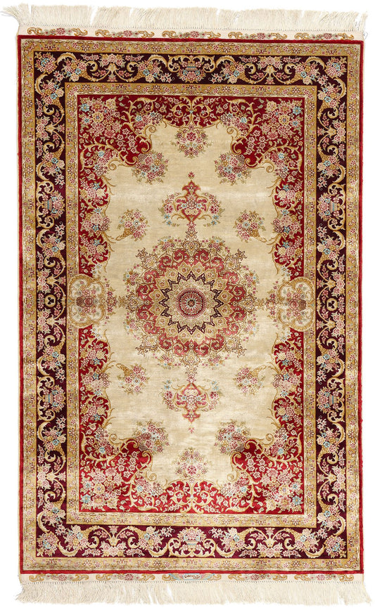 3 x 5 Vintage Chinese Silk Qum Rug 78810