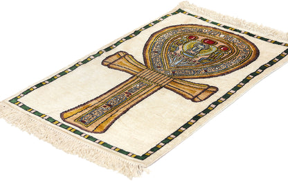 1 x 2 Vintage Egyptian Ankh Motif Turkish Silk Rug 78745