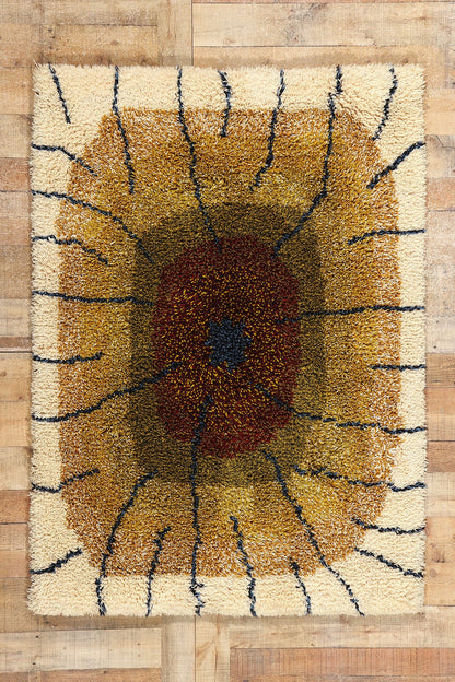 4 x 5 Laila Seppa Vintage Finnish Ryijy Rug 78828