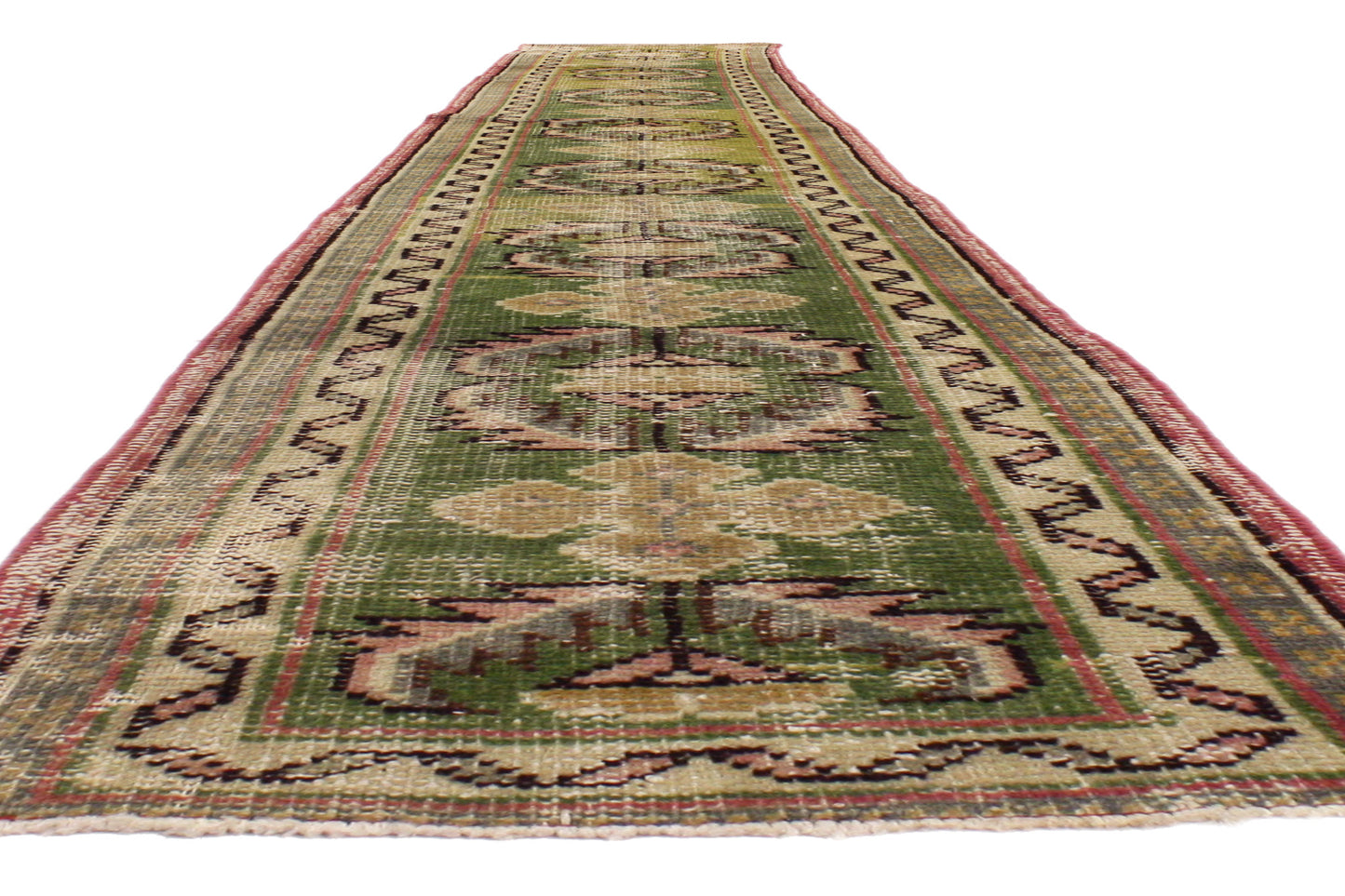 2 x 11 Vintage Green Turkish Oushak Rug 51713