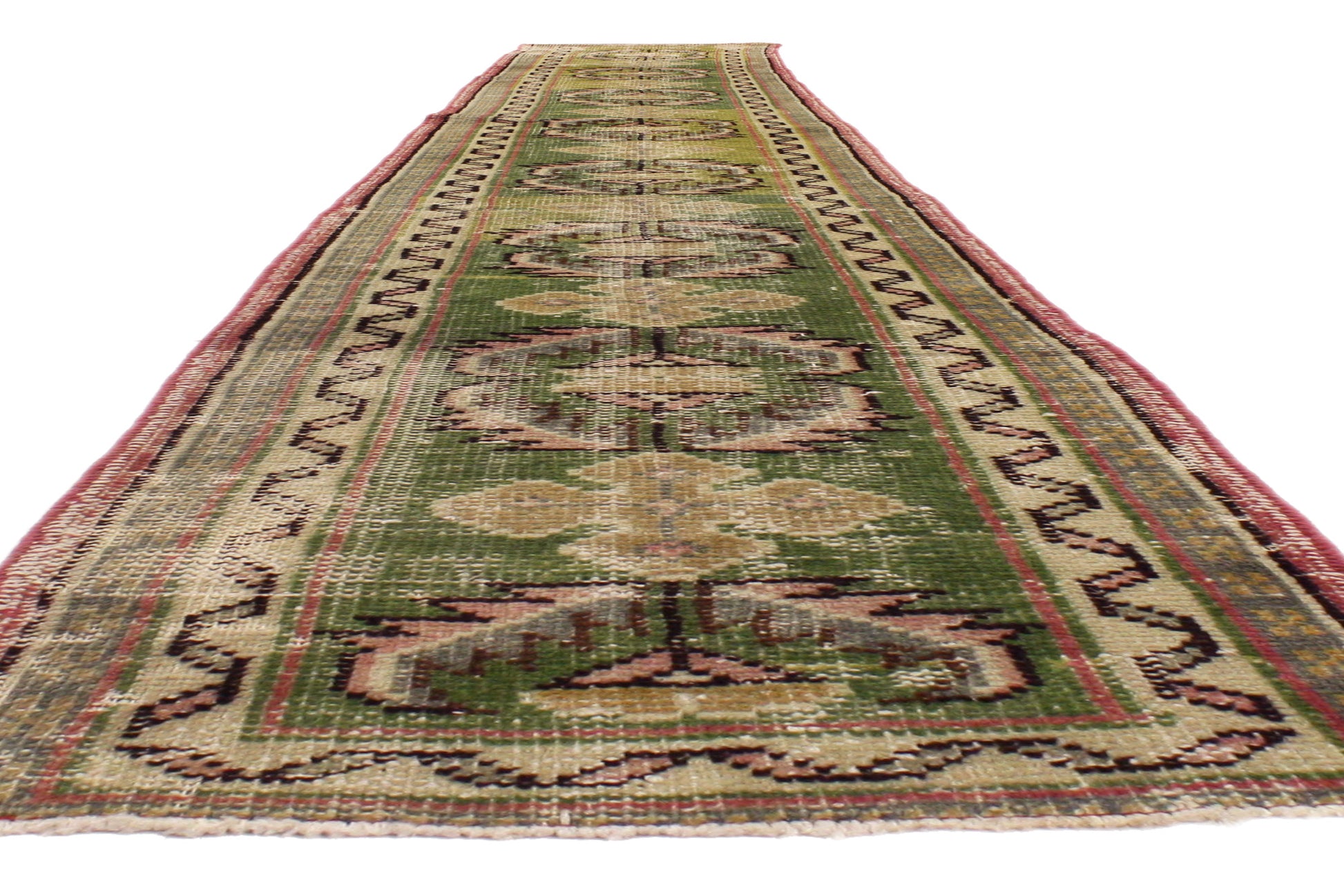 2 x 11 Vintage Green Turkish Oushak Rug 51713
