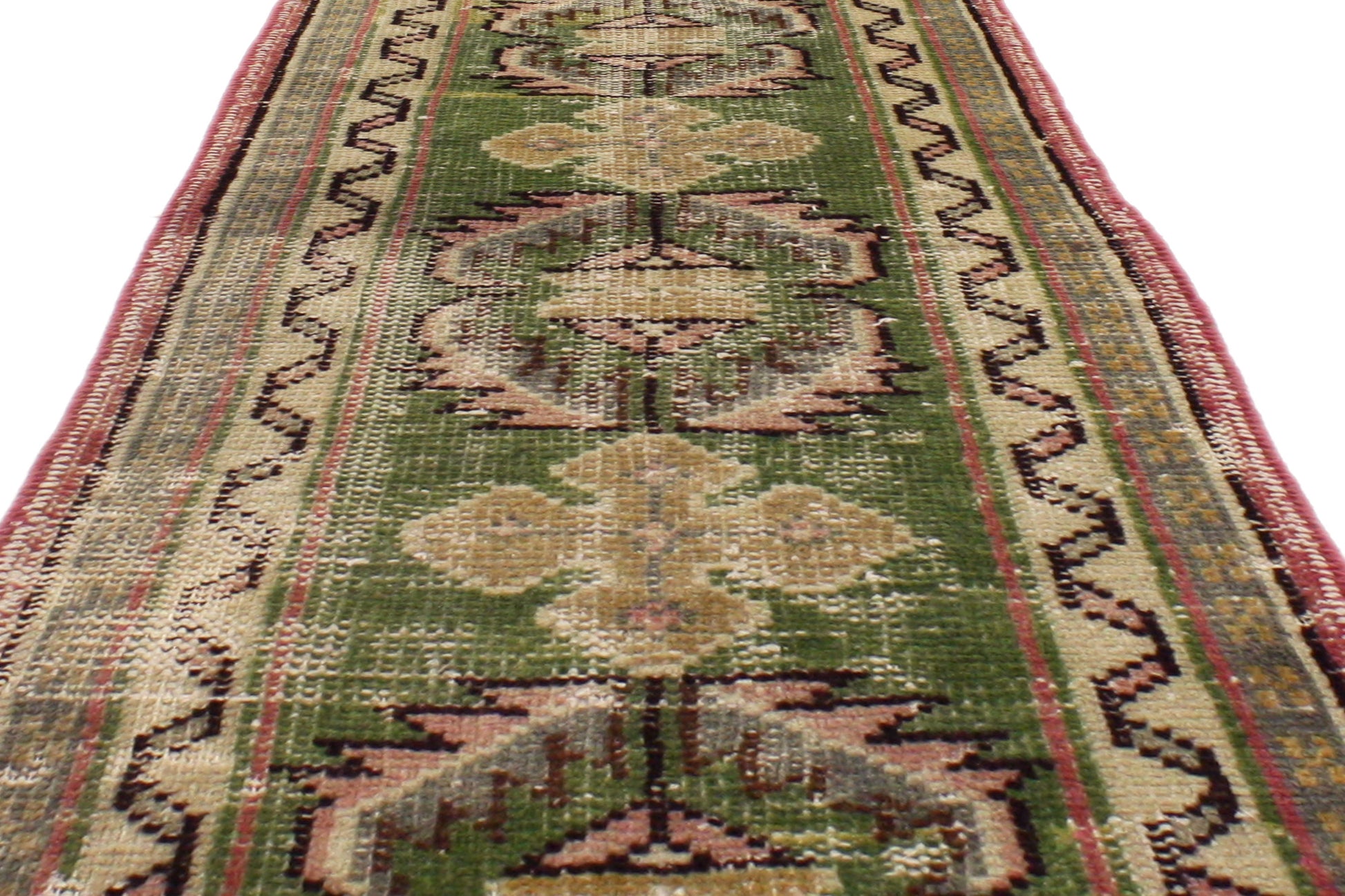 2 x 11 Vintage Green Turkish Oushak Rug 51713