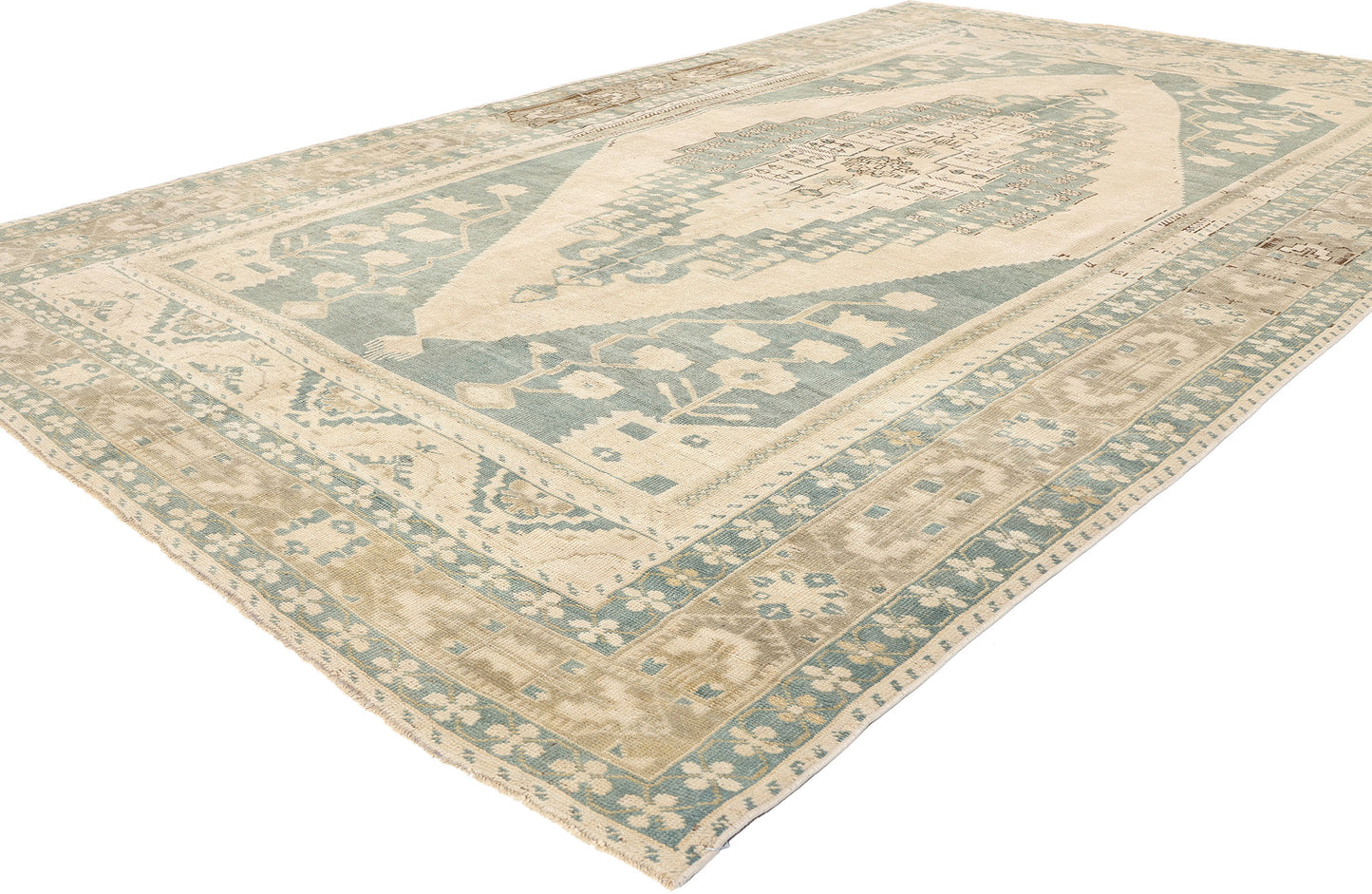 7 x 11 Vintage Green Turkish Oushak Rug 53681