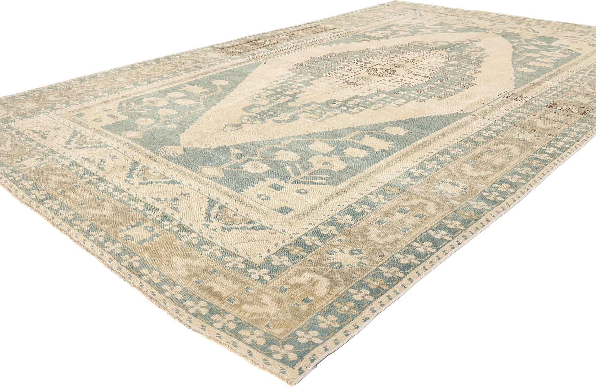 7 x 11 Vintage Green Turkish Oushak Rug 53681