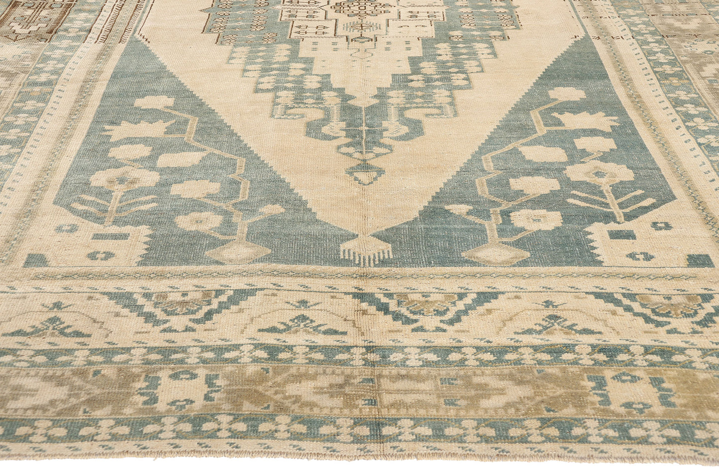 7 x 11 Vintage Green Turkish Oushak Rug 53681