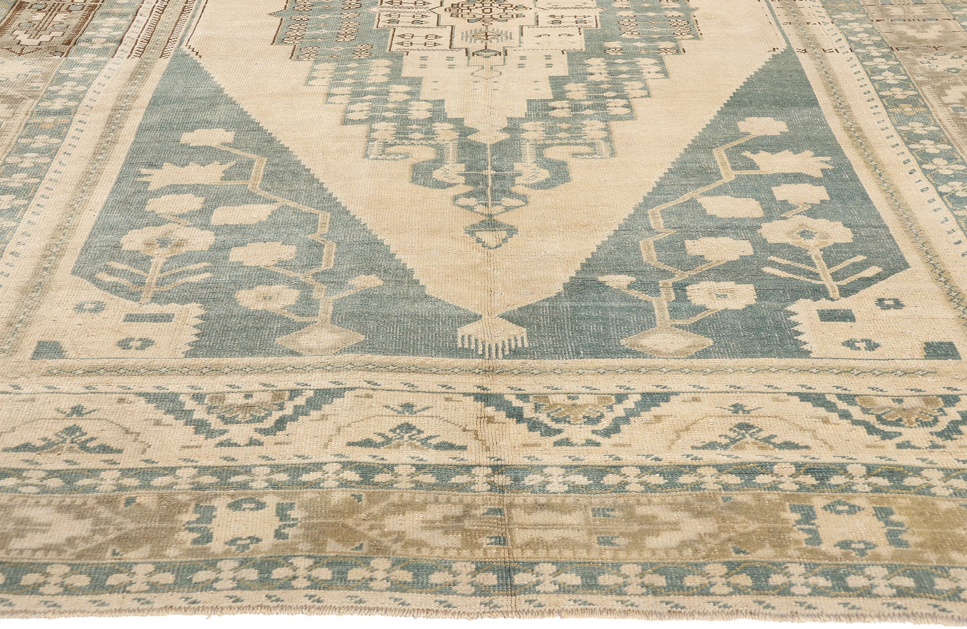 7 x 11 Vintage Green Turkish Oushak Rug 53681