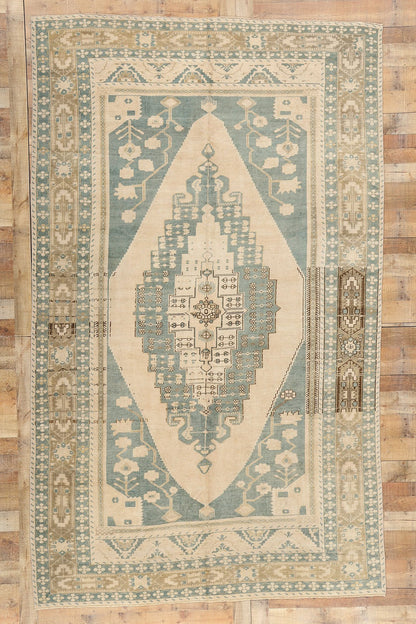 7 x 11 Vintage Green Turkish Oushak Rug 53681