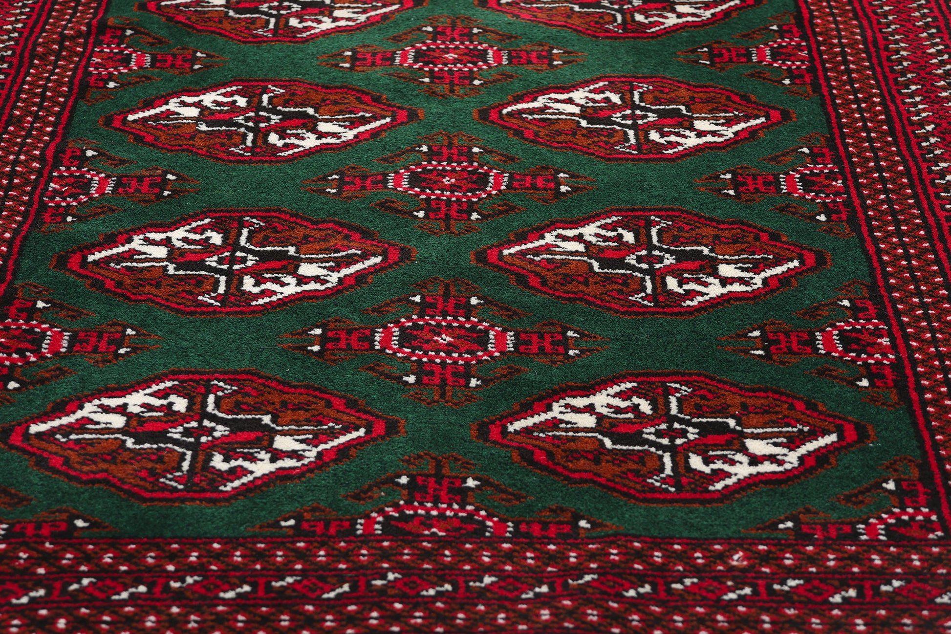 3 x 12 Vintage Green Persian Turkoman Rug 78904