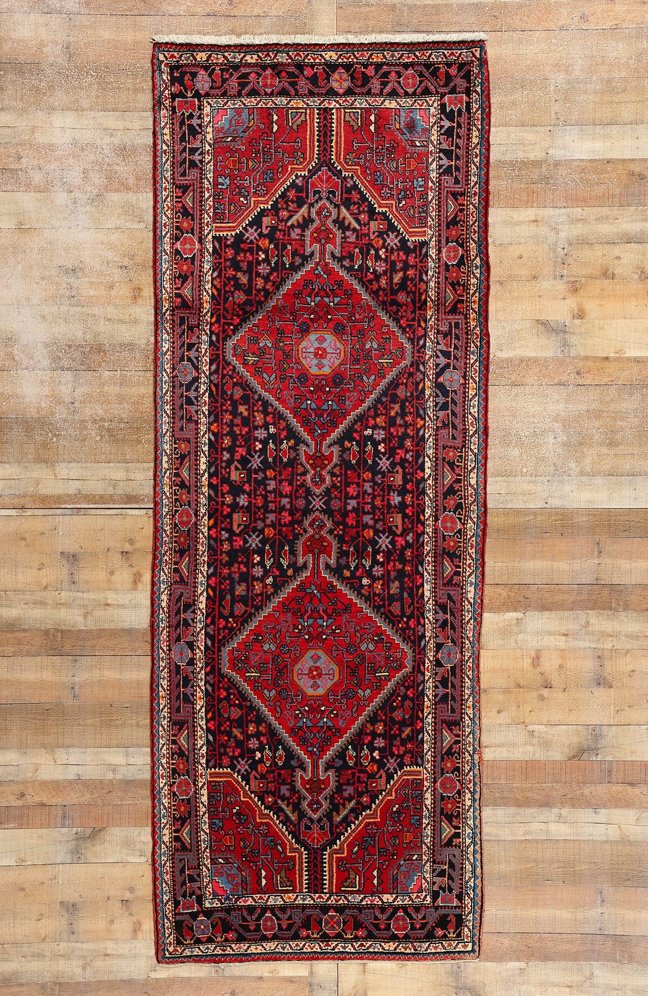 4 x 11 Vintage Persian Hamadan Rug 76051