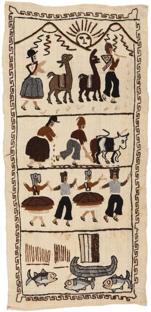 2 x 5 Hand-Embroidered Vintage Peruvian Tapestry 78756