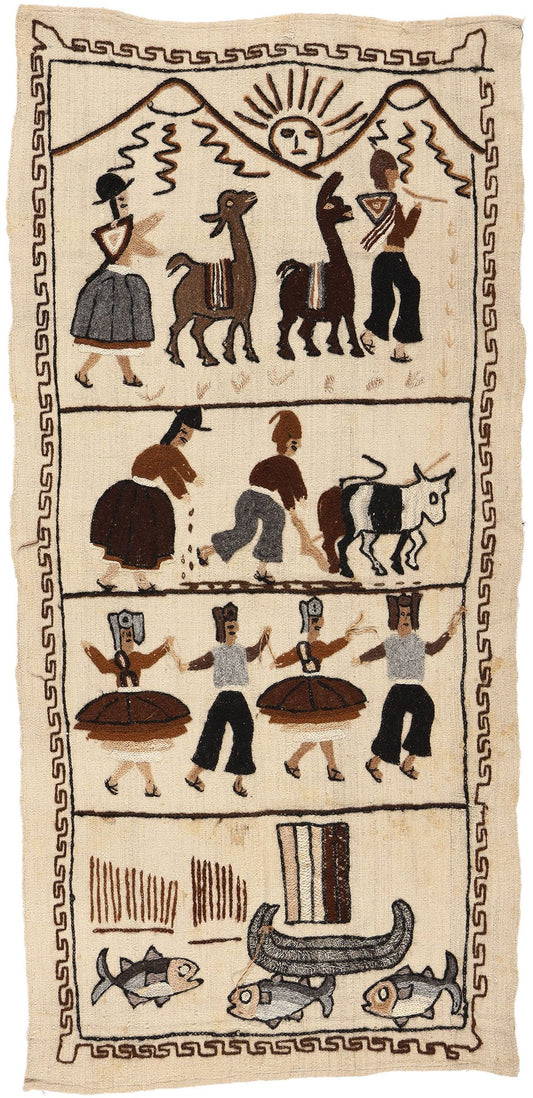 2 x 5 Hand-Embroidered Vintage Peruvian Tapestry 78756