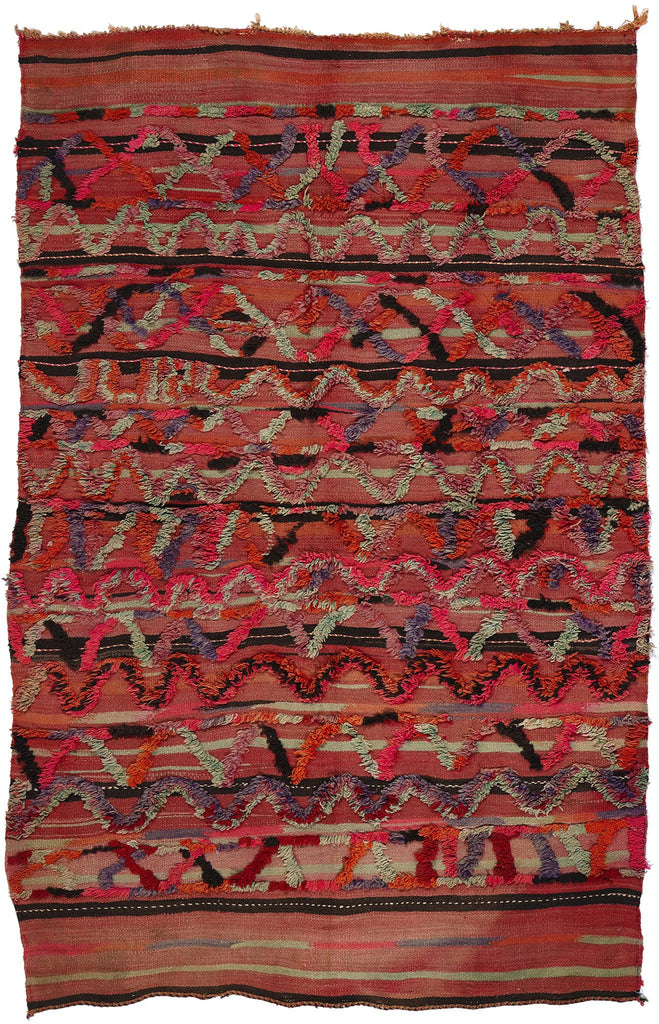 5 x 8 Vintage High-Low Taznakht Moroccan Rug 21832