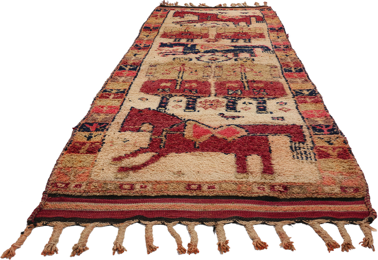 4 x 11 Vintage Kurdish Pictorial Rug 53886