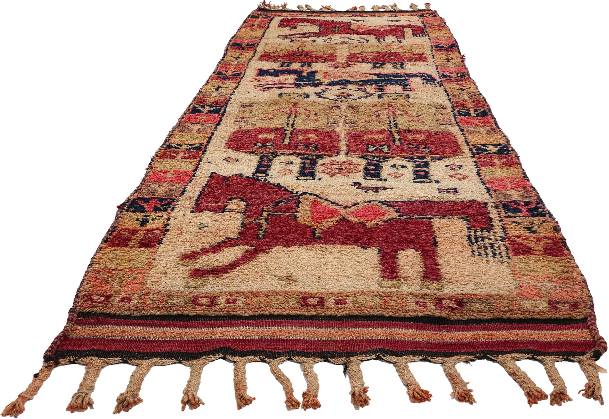 4 x 11 Vintage Kurdish Pictorial Rug 53886