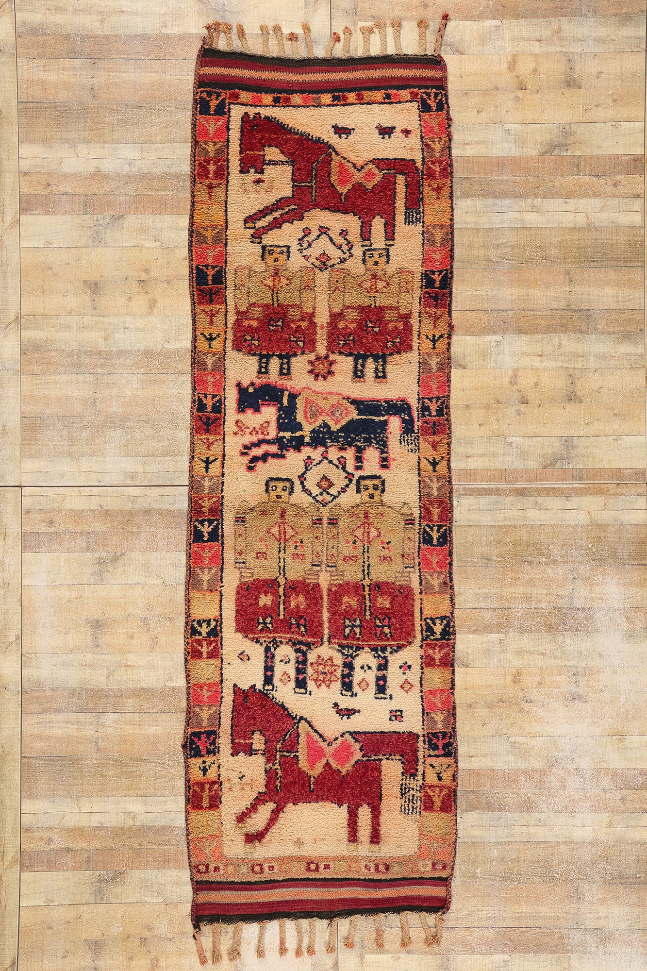 4 x 11 Vintage Kurdish Pictorial Rug 53886