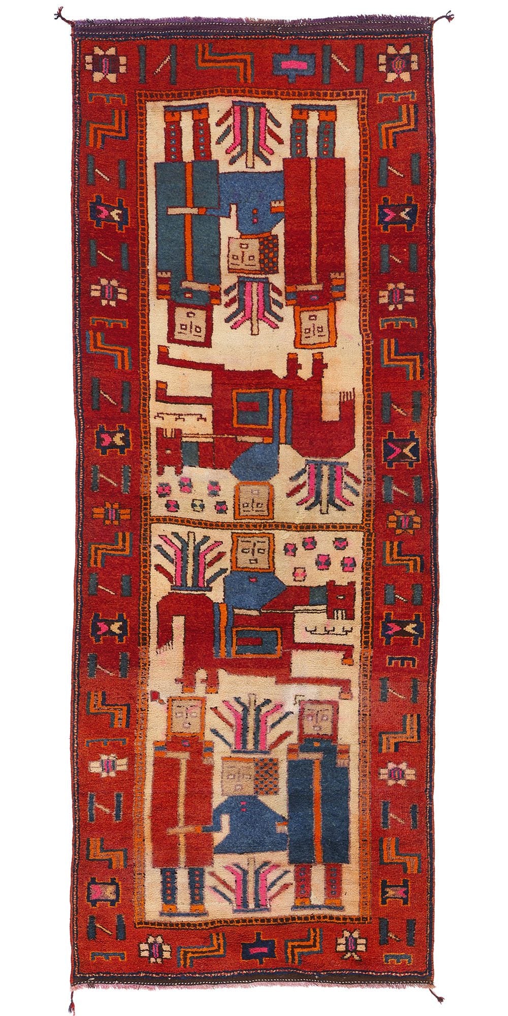 4 x 11 Vintage Kurdish Pictorial Rug 53909