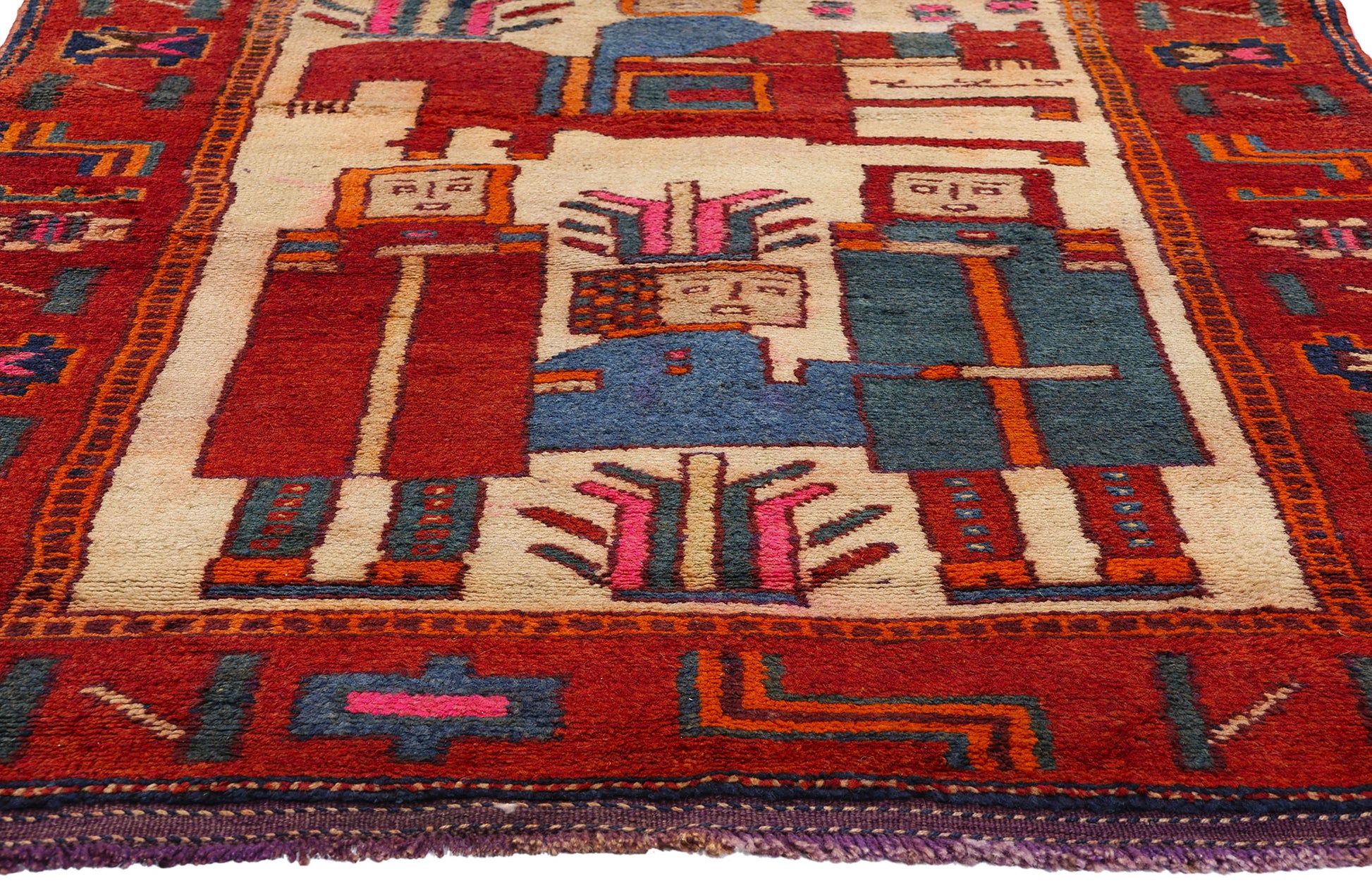 4 x 11 Vintage Kurdish Pictorial Rug 53909