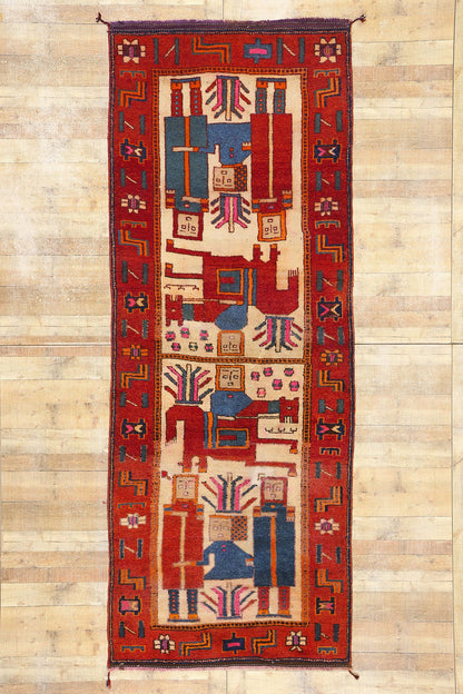 4 x 11 Vintage Kurdish Pictorial Rug 53909