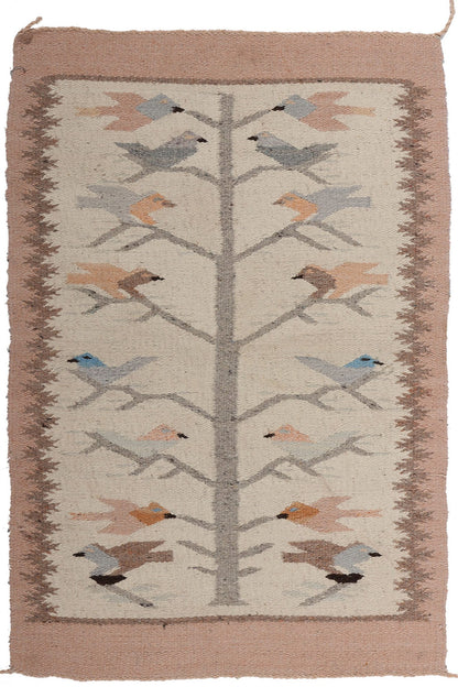 2 x 3 Vintage Navajo Pictorial Tree of Life Rug 78719