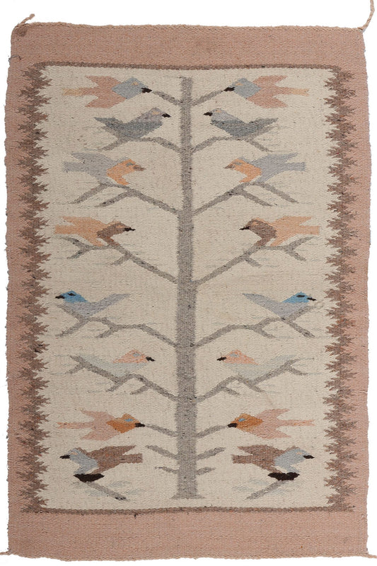 2 x 3 Vintage Navajo Pictorial Tree of Life Rug 78719