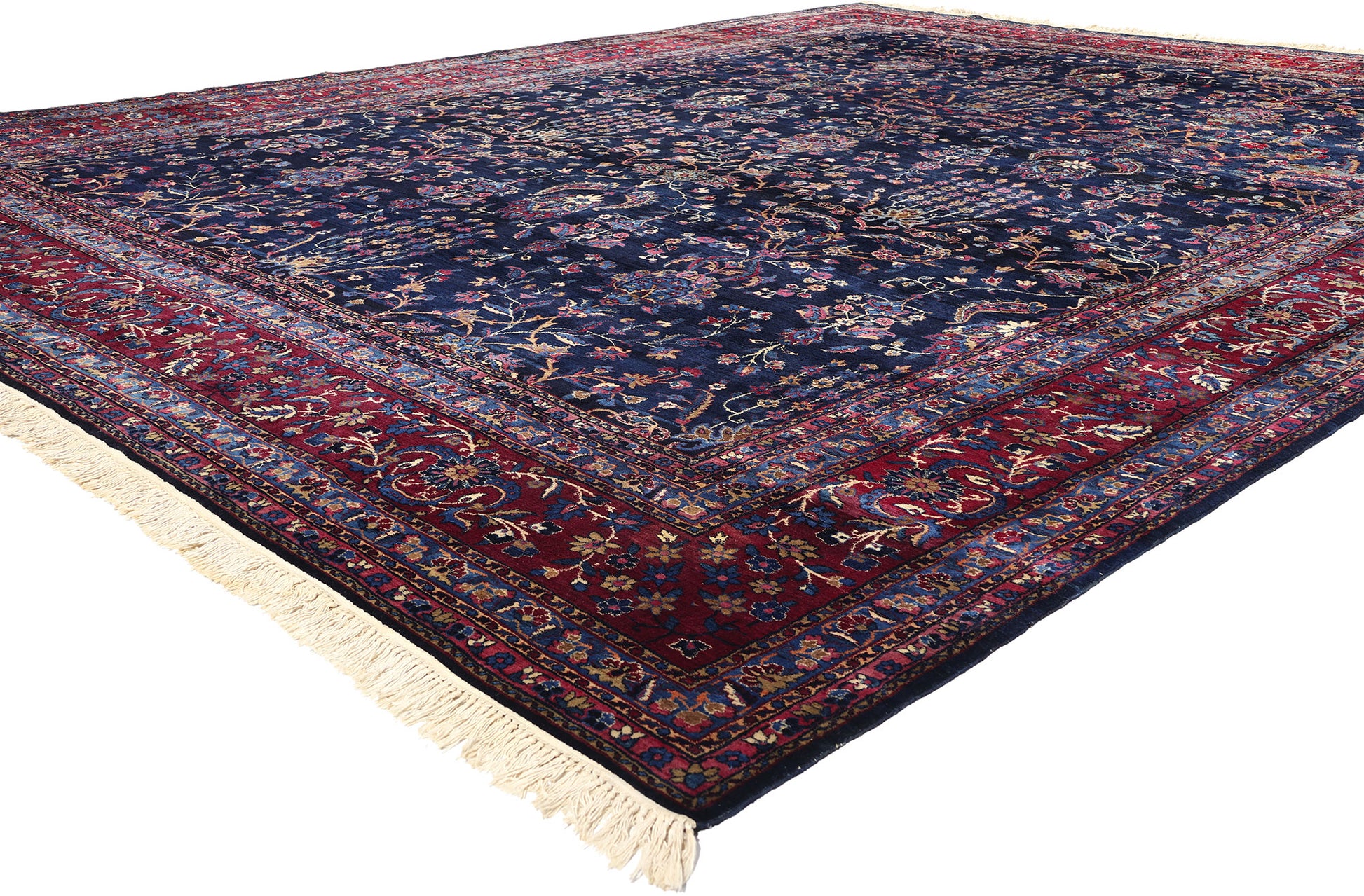 12 x 15 Vintage Navy Blue Persian Kerman Rug 78760