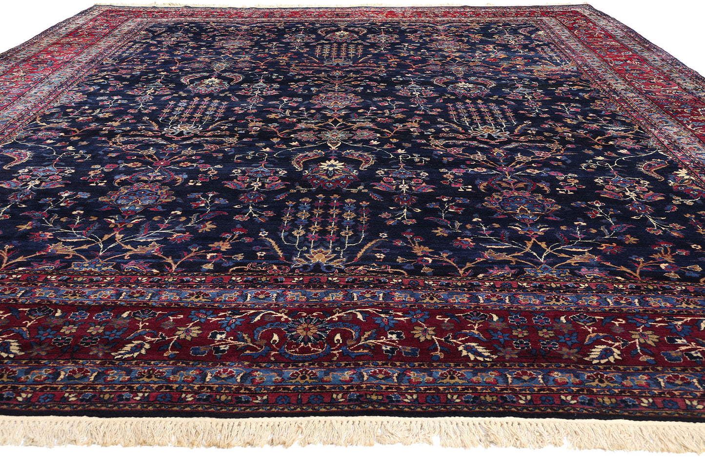 12 x 15 Vintage Navy Blue Persian Kerman Rug 78760