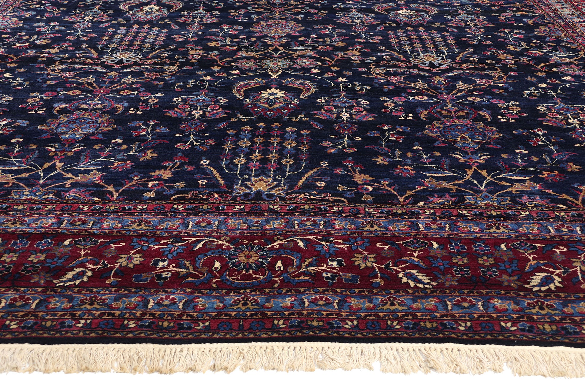 12 x 15 Vintage Navy Blue Persian Kerman Rug 78760