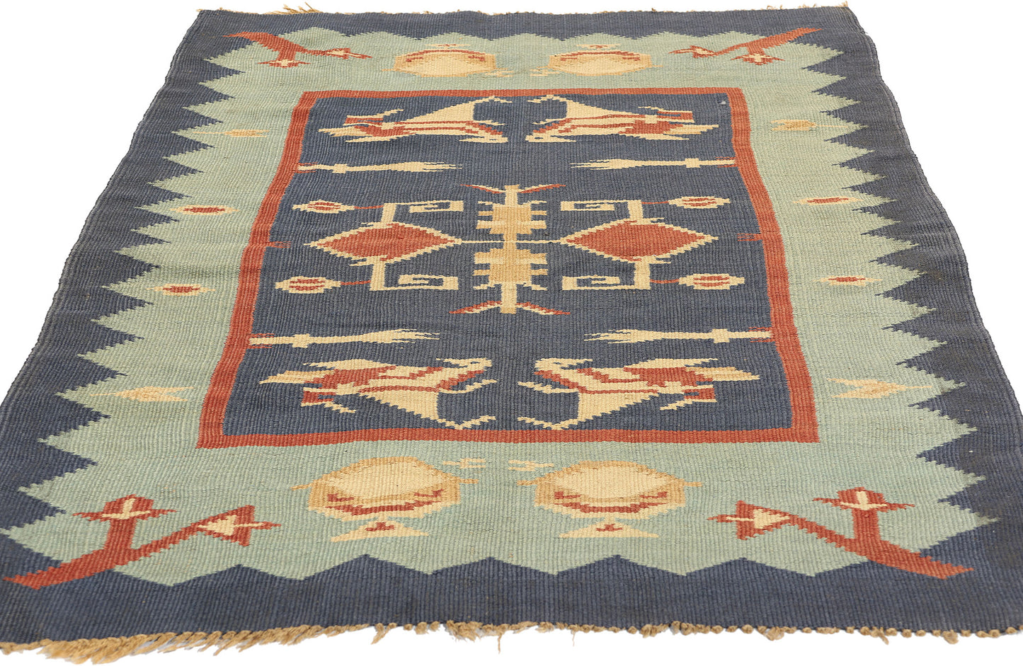 3 x 5 Vintage Oltenian Romanian Bird Kilim Rug 78789
