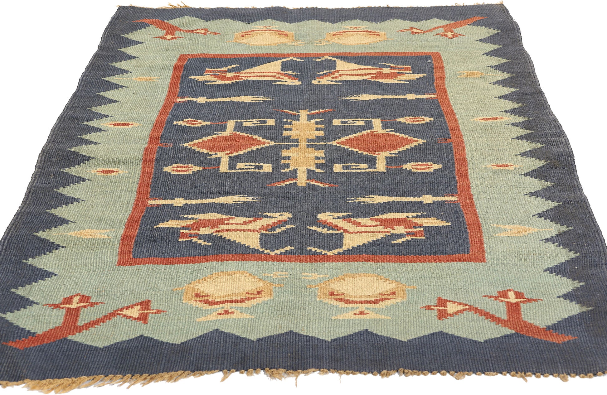 3 x 5 Vintage Oltenian Romanian Bird Kilim Rug 78789