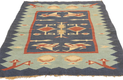 3 x 5 Vintage Oltenian Romanian Bird Kilim Rug 78789