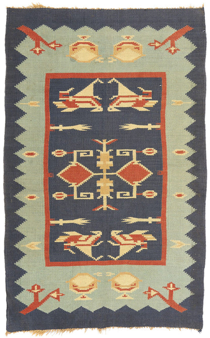 3 x 5 Vintage Oltenian Romanian Bird Kilim Rug 78789
