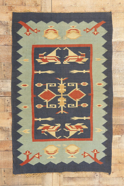 3 x 5 Vintage Oltenian Romanian Bird Kilim Rug 78789
