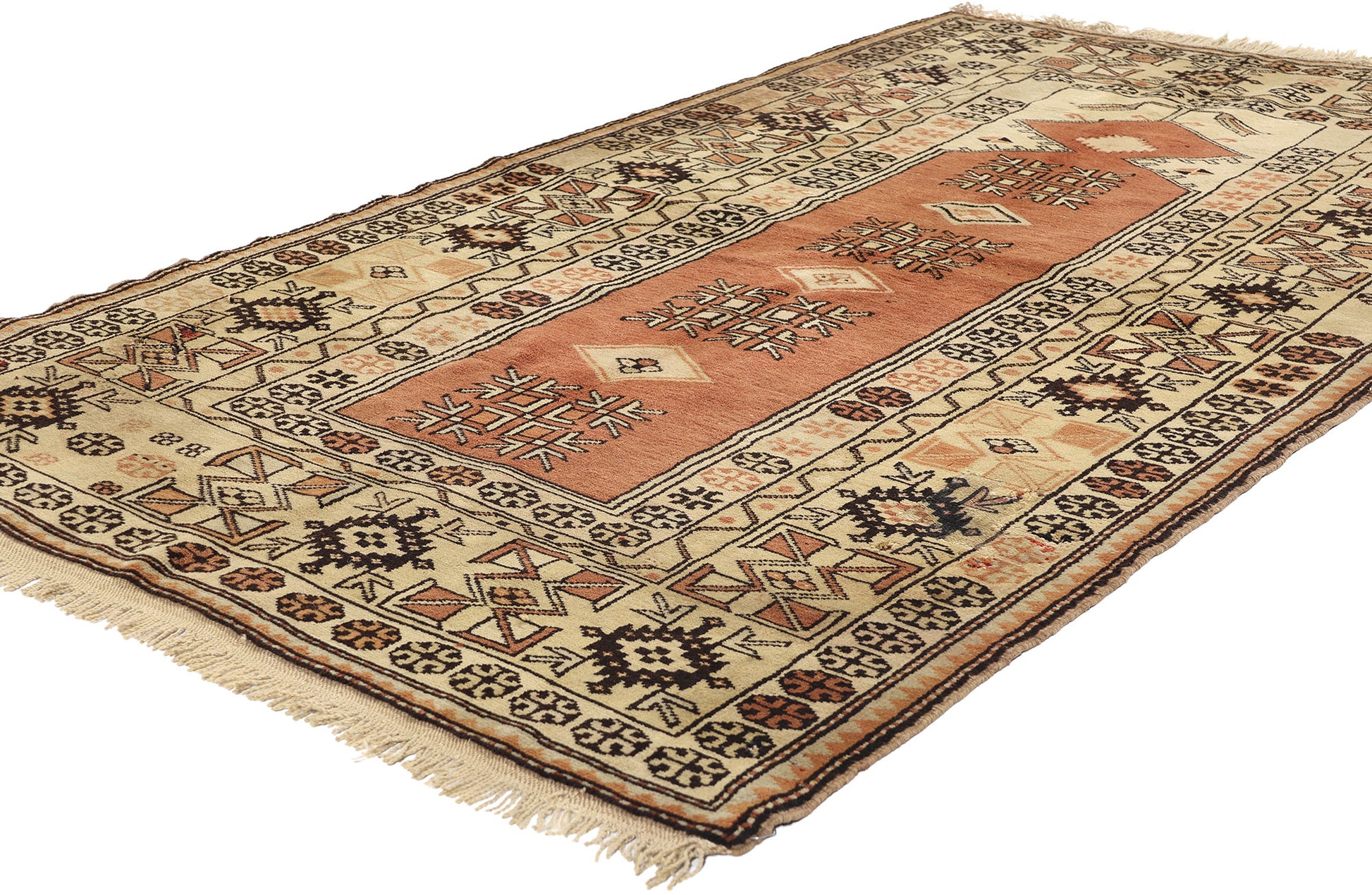 4 x 7 Vintage Turkish Oushak Prayer Rug 78217