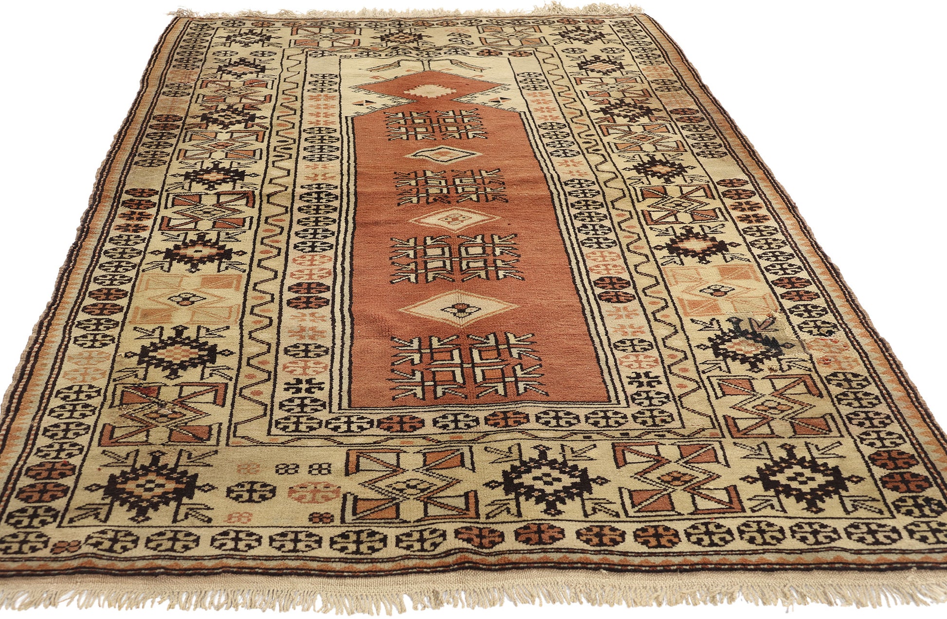4 x 7 Vintage Turkish Oushak Prayer Rug 78217