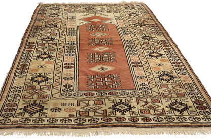4 x 7 Vintage Turkish Oushak Prayer Rug 78217