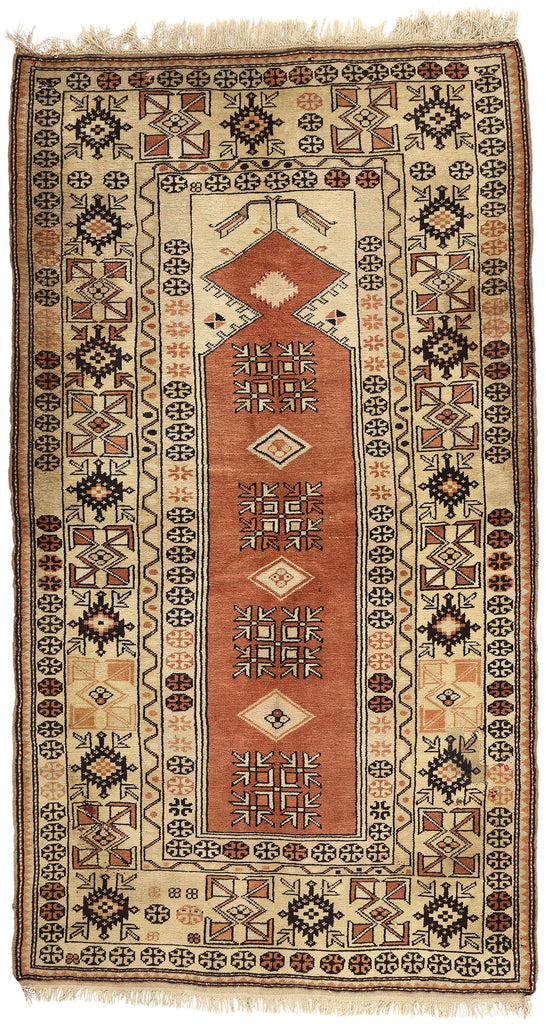 4 x 7 Vintage Turkish Oushak Prayer Rug 78217