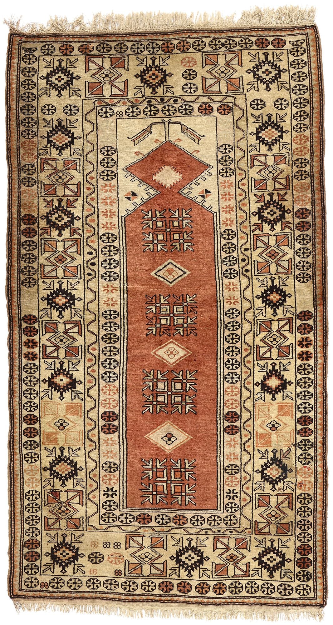 4 x 7 Vintage Turkish Oushak Prayer Rug 78217